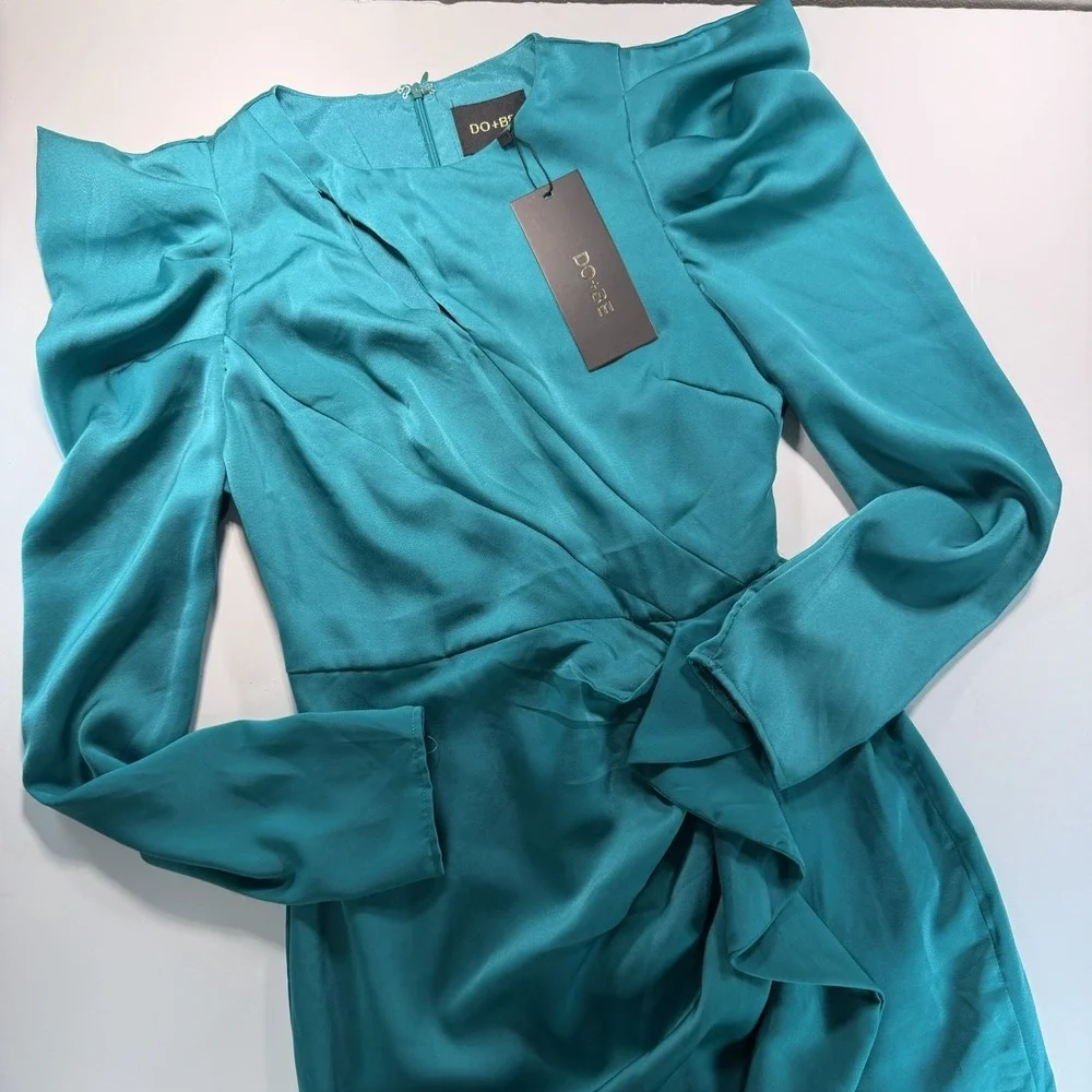 Do + Be Women's Turquoise Blue Long Sleeve Cocktail Dress Semi Formal NWT S - Picture 2 of 12